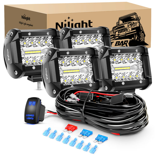 Nilight 4Inch LED Light Pod Blue Triple Row 2PCS 60W Flood Spot Combo Driving Fog Lights Fishing Hunting Emergency Safety Signal Deck Trailer Lights for UTV Pick-up Van Boat Tractor