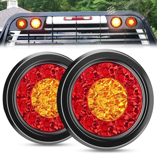 Nilight 4 Inch Red Amber Round 16Leds Tail Light Flush Mount Grommet (Pair)