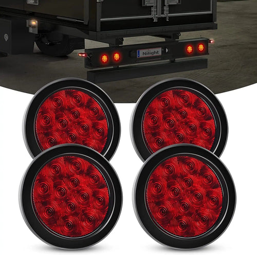Nilight 4 Inch Red Round 12Leds Tail Light (2 Pairs)