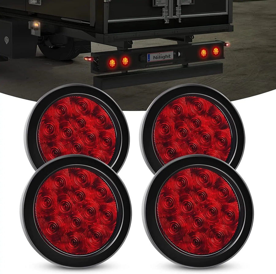 Nilight 4 Inch Red Round 12Leds Tail Light (2 Pairs)