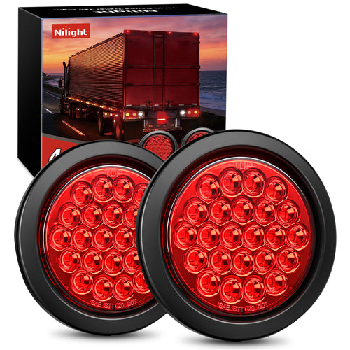 Nilight 4 Inch Red Round 24Leds Tail Light Flush Mount Grommets 2Pcs