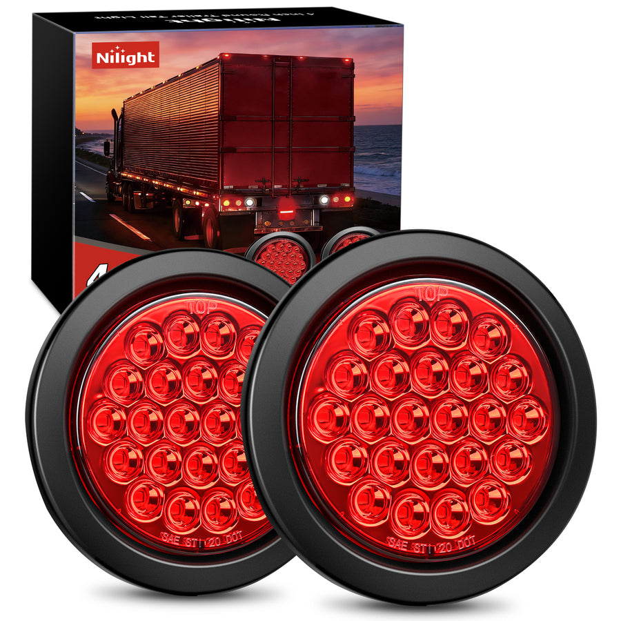 Nilight 4 Inch Red Round 24Leds Tail Light Flush Mount Grommets 2Pcs