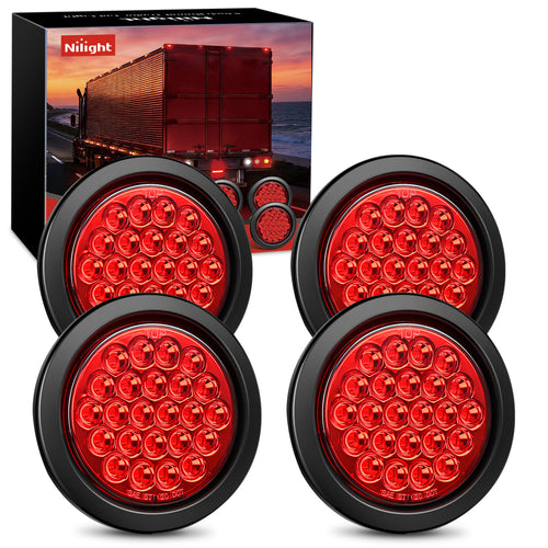 Nilight 4 Inch Red Round 24Leds Tail Light Flush Mount Grommets 4Pcs