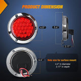 Nilight 4 Inch Red Round Steel Chrome 24Leds Tail Light (Pair), view 5