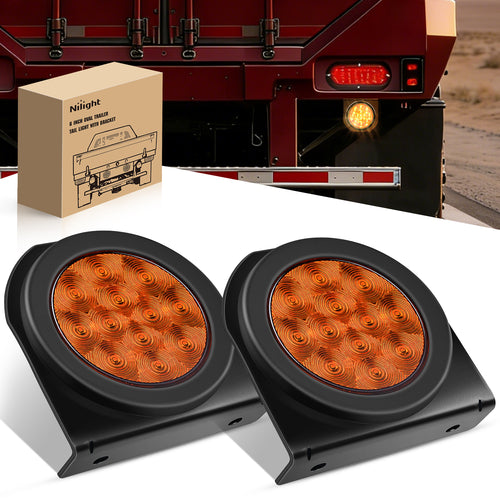 Nilight 4 Inch Round Amber Tail Lights w/ Mount Bracket (Pair)
