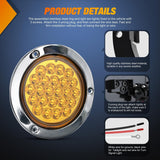 Nilight 4Inch Round Tail Lights 2PCS Amber 24LED Chrome Bezel | Waterproof Running Turn Signal Lights Stainless Steel Trim for Trucks Trailers RVs Lorries Boats Tractors, view 4