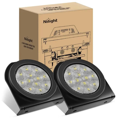 Nilight 4 Inch Round White Tail Lights w/ Mount Bracket (Pair)