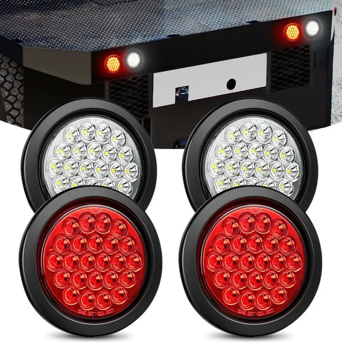 Nilight 4 Inch White Red Round 24Leds Tail Light Flush Mount Grommets 4Pcs