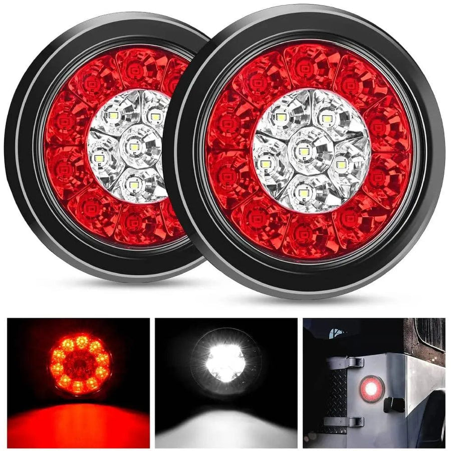 Nilight 4 Inch White Red Round 16Leds Tail Light Flush Mount Grommets (Pair)