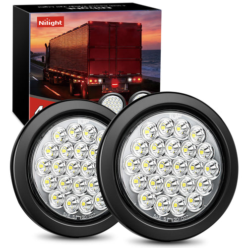 Nilight 4 Inch White Round 24Leds Tail Light Flush Mount Grommets 2Pcs
