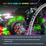 Nilight 4PCS 15.5inch Double Row Wheel Ring Lights Dream Color with APP and Remote Control Neon Lights w/Turn Signal and Braking Function Dual Row for Car Van SUV Truck, view 5