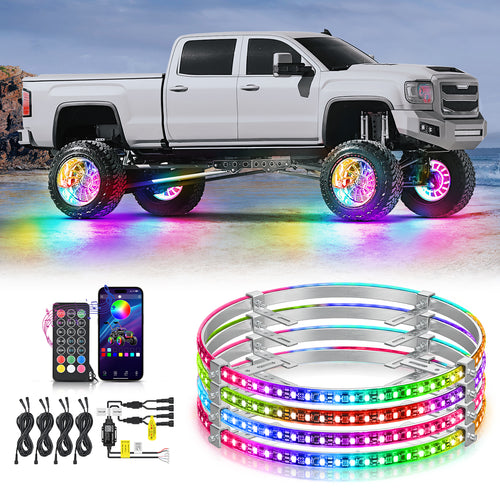 Nilight 4PCS 15.5inch Wheel Ring Lights Deram Color with APP and Remote Control Neon Lights Million Colors w/Turn Signal and Braking Function for Car Van SUV Truck