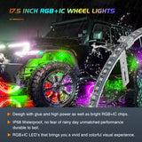 Nilight 4PCS 17.5inch Wheel Ring Lights Deram Color with APP and Remote Control Neon Lights Million Colors w/Turn Signal and Braking Function for Car Van SUV Truck, view 6