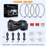 Nilight 4PCS 17inch Double Row LED Wheel Ring Lights Pure White with Wiring Harness Kit Rocker Switch Control Dual Row for Car Van SUV Truck, view 4