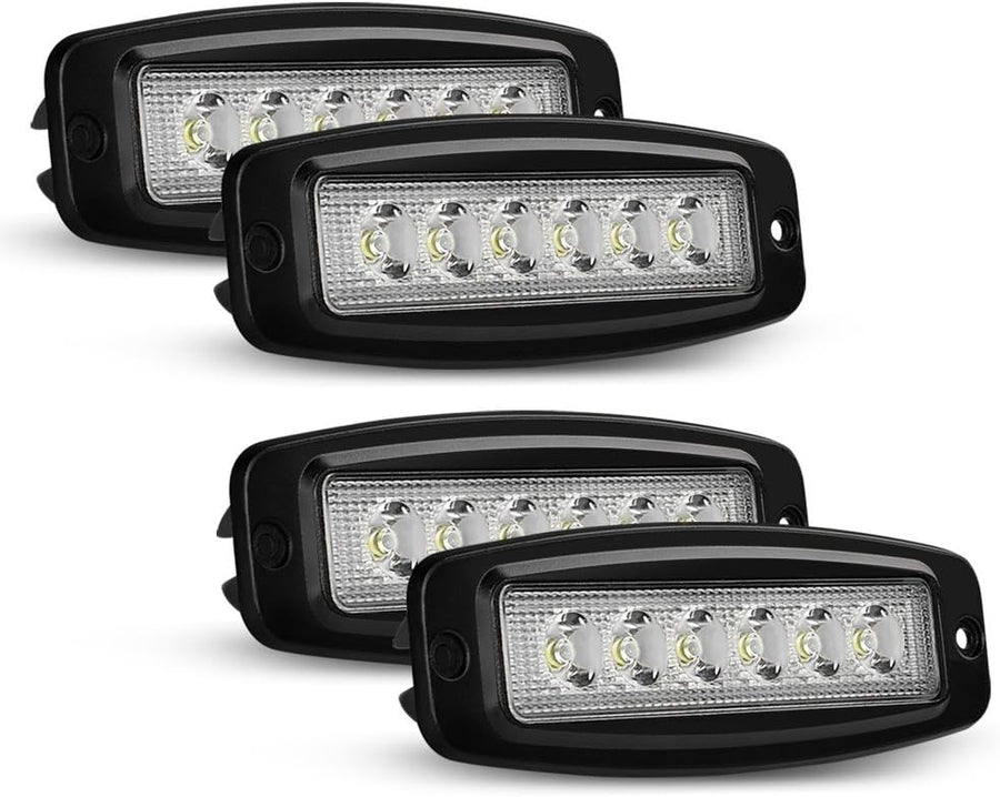 Nilight 4Pcs 18W Spot LED Work Light Driving Bar Off Road Flush Mount For Jeep Truck(15028S-C)
