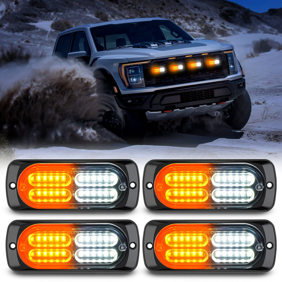 Nilight 4PCS 24LED Amber White Emergency Strobe Lights
