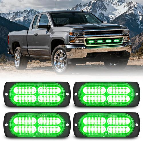 Nilight 4PCS 24LED Emergency Strobe lights 12V 24V Green Surface Mount Grille Hazard Safety Warning Light Sync Feature Side Flashing Marker Flash for Car Truck Campers