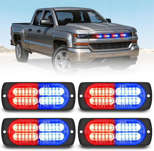 Nilight 4PCS 24LED Emergency Strobe lights 12V 24V Red Blue Surface Mount Grille Hazard Safety Warning Light Sync Feature Side Flashing Marker Flash for Car Truck Campers