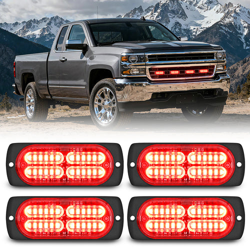 Nilight 4PCS 24LED Emergency Strobe lights 12V 24V Red Surface Mount Grille Hazard Safety Warning Light Sync Feature Side Flashing Marker Flash for Car Truck Campers