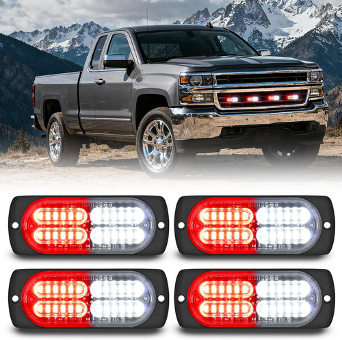 Nilight 4PCS 24LED Emergency Strobe lights 12V 24V Red White Surface Mount Grille Hazard Safety Warning Light Sync Feature Side Flashing Marker Flash for Car Truck Campers