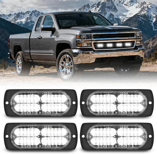 Nilight 4PCS 24LED Emergency Strobe lights 12V 24V White Surface Mount Grille Hazard Safety Warning Light Sync Feature Side Flashing Marker Flash for Car Truck Campers