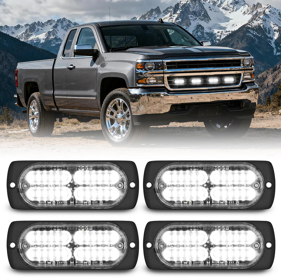 Nilight 4PCS 24LED Emergency Strobe lights 12V 24V White Surface Mount Grille Hazard Safety Warning Light Sync Feature Side Flashing Marker Flash for Car Truck Campers