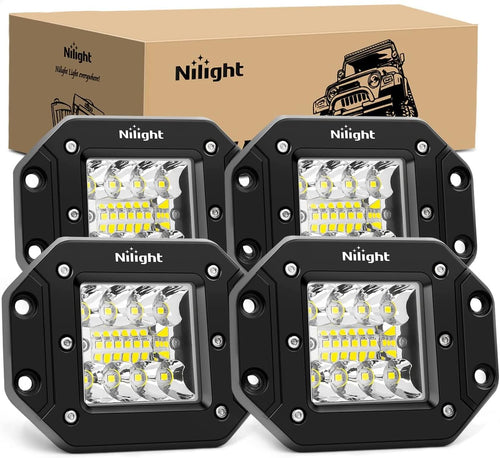 Nilight 4PCS 42W Flush Mount LED Light Pods - Upgraded Spot Flood Combo Beam Driving, Work, Backup, Reverse, Grill Mount Light for Offroad 4x4 Truck SUV
