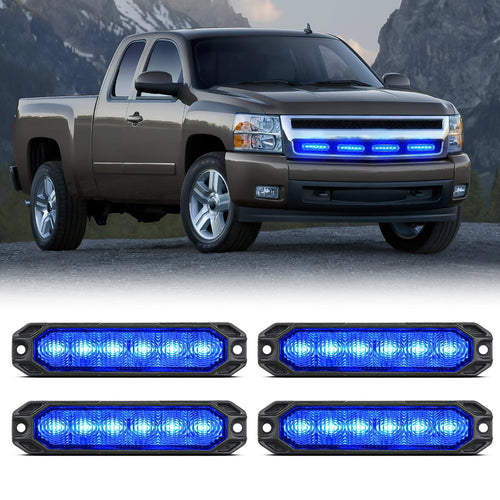 Nilight 4PCS 6 LED Blue Emergency Warning Strobe Lights