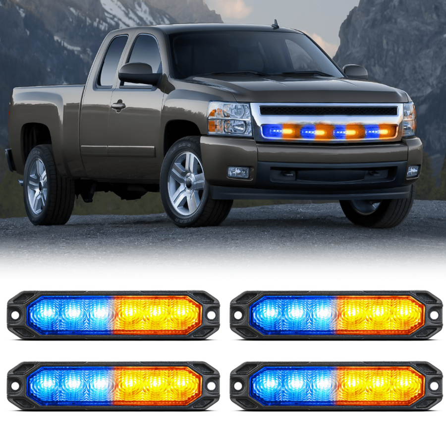 Nilight 4PCS 6 LED Yellow and Blue Emergency Warning Strobe Lights