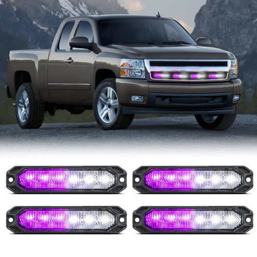 Nilight 4PCS 6 LED Purple and White Emergency Warning Strobe Lights