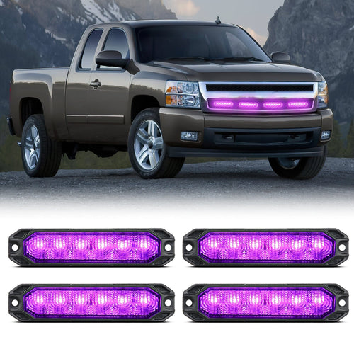 Nilight 4PCS 6 LED Purple Emergency Warning Strobe Lights