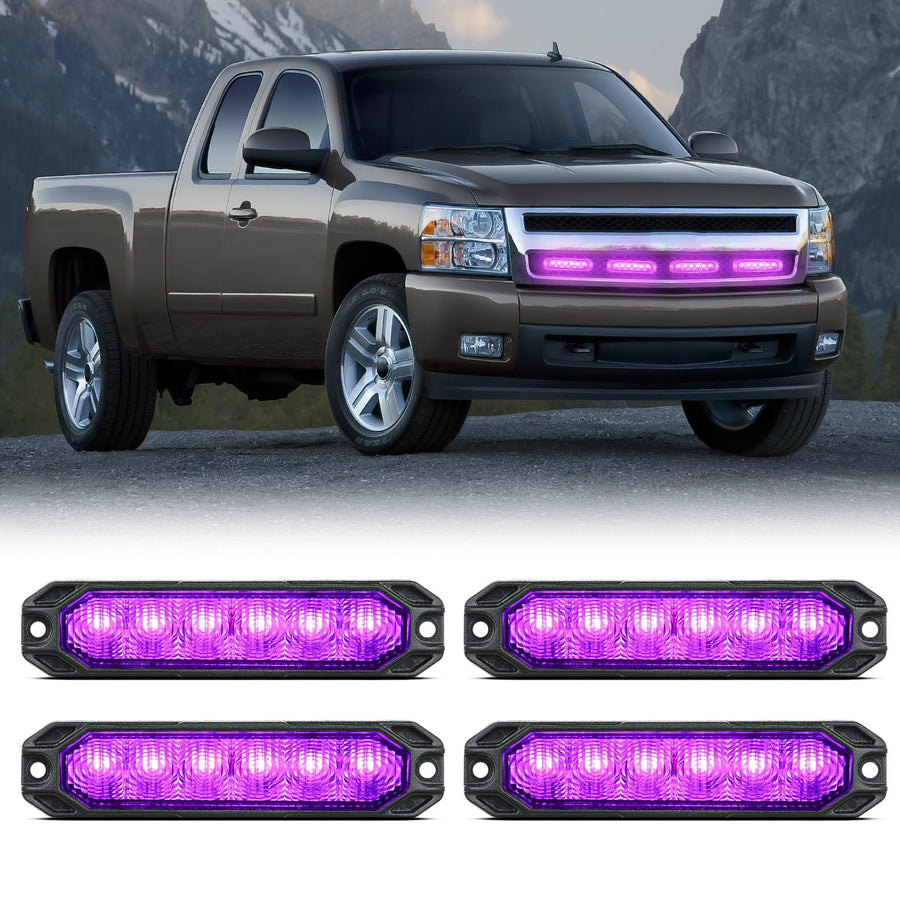 Nilight 4PCS 6 LED Purple Emergency Warning Strobe Lights
