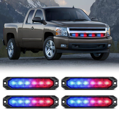 Nilight 4PCS 6 LED Red and Blue Emergency Warning Strobe Lights