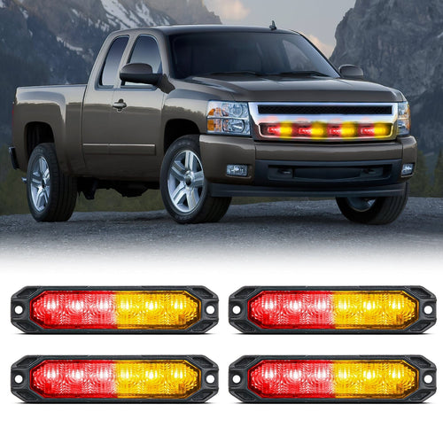 Nilight 4PCS 6 LED Red and Yellow Emergency Warning Strobe Lights