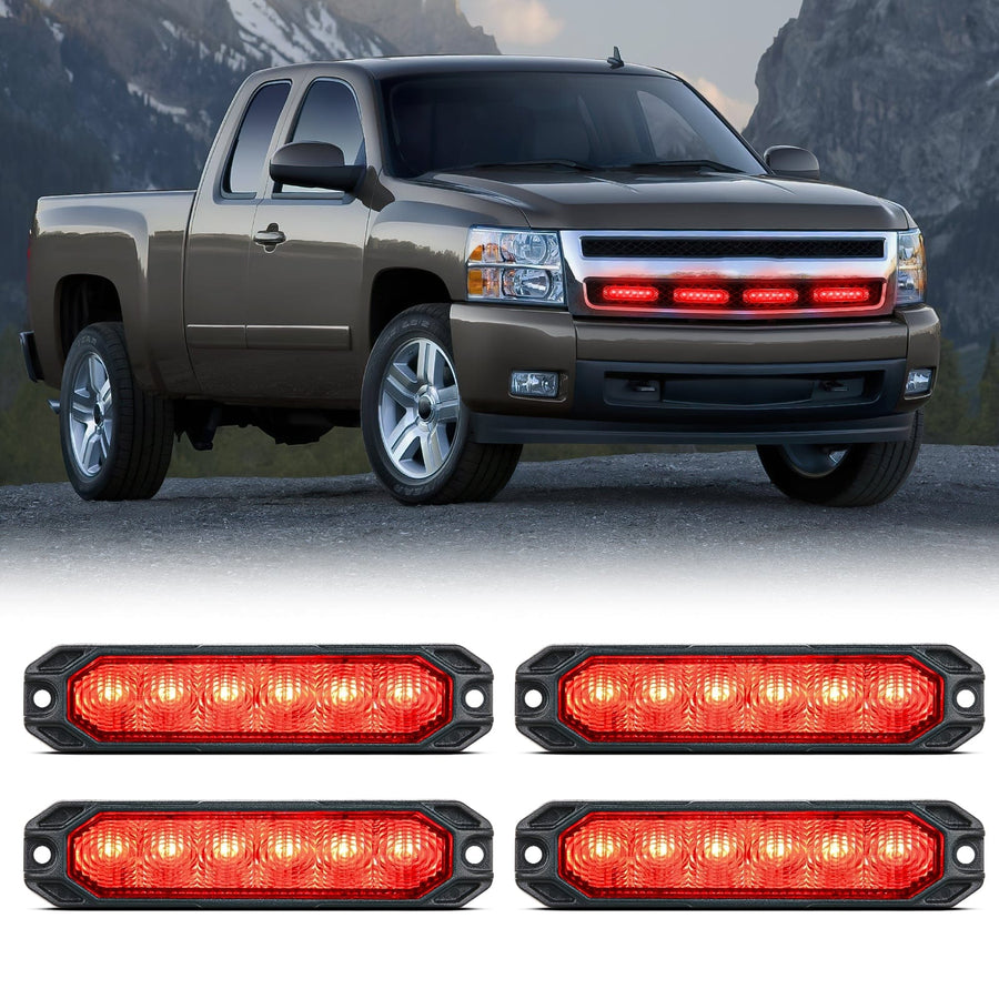 Nilight 4PCS 6 LED Red Emergency Warning Strobe Lights
