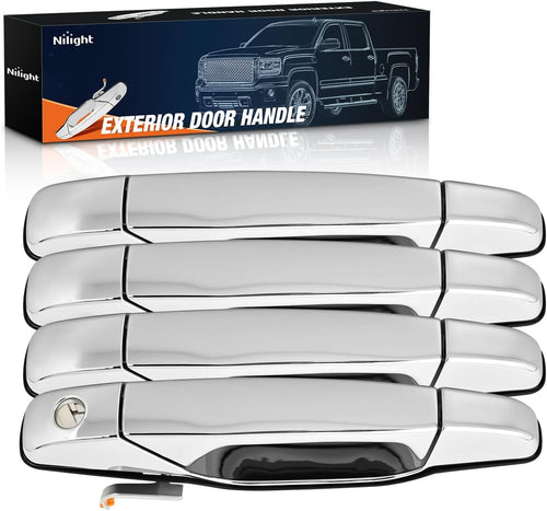 Nilight 4PCS Exterior Chrome Front Rear Driver & Passenger Car Door Handle for 2007 08 09 10 11 12 13 2014 Chevy Silverado Suburban Tahoe Avalanche GMC Sierra Yukon Cadillac Escalade Replaces#20828258