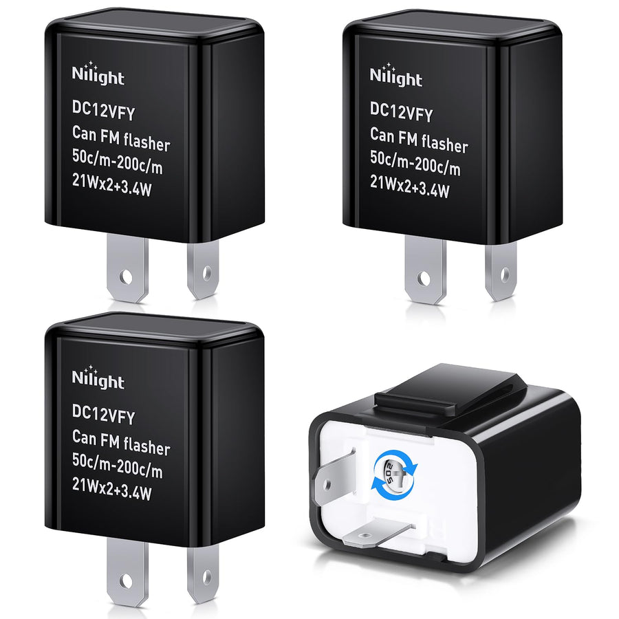 Nilight 4PCS Flasher Relay Adjustable 2 Pin Electronic Blinker Relay 12V Fixes Motorcycle Turn Signal and Hazard Warn Hyper Blink Flash or No Flash for LED and Halogen Bulbs