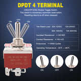 Nilight 4Pin Reverse Polarity Toggle Switch 2PCS 12V Momentary Rocker Switches 30A On Off On DPDT 3 Position Waterproof Boot Cap Jack Motor Control w/14 Gauge Wires, view 4