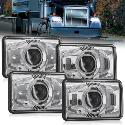 Nilight 4x6Inch LED Hi/Lo Sealed Beam Headlights 60W H4651 H4652 H4656 H4666 H6545 Silver 4Pcs