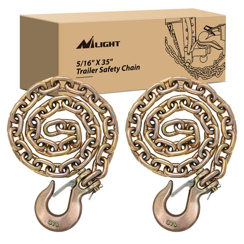 5/16Inch X 35Inch Trailer Safety Chain 2pcs Grade 70 Towing Chain with Clevis Snap Hooks 18800lbs Break Strength for Trailer, RV,and Boat Towing Visit the Nilight Store