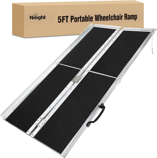 Nilight 5 Feet Portable Wheelchair Ramp with Quick-Lock Non-Skid Aluminum | Handicap Ramps with Handle Folding Threshold Ramp for Home Steps, Stairs, Doorways, Scooter, Porch, Cart 800LBS Capacity