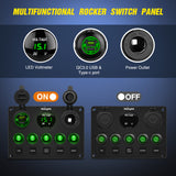 Nilight 5 Gang Multi Function Waterproof Switch Panel PD Type C and USB Socket Digital Voltmeter 12V Outlet Rocker with Inline Fuse for RVs Cars Boats Trucks Trailers Green, view 2
