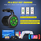 Nilight 5 Gang Multi Function Waterproof Switch Panel PD Type C and USB Socket Digital Voltmeter 12V Outlet Rocker with Inline Fuse for RVs Cars Boats Trucks Trailers Green, view 4
