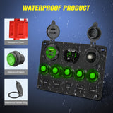 Nilight 5 Gang Multi Function Waterproof Switch Panel PD Type C and USB Socket Digital Voltmeter 12V Outlet Rocker with Inline Fuse for RVs Cars Boats Trucks Trailers Green, view 5