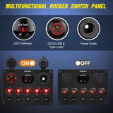Nilight 5 Gang Multi Function Waterproof Switch Panel PD Type C and USB Socket Digital Voltmeter 12V Outlet Rocker with Inline Fuse for RVs Cars Boats Trucks Trailers Red, view 2