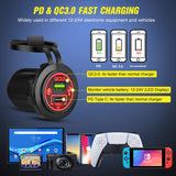 Nilight 5 Gang Multi Function Waterproof Switch Panel PD Type C and USB Socket Digital Voltmeter 12V Outlet Rocker with Inline Fuse for RVs Cars Boats Trucks Trailers Red, view 4