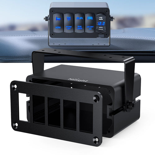 Nilight 5 Gang Rocker Switch Box 5 Holes Panel Detachable Installation Housing Waterproof Aluminum Rotatable Mount Bracket 12V 24V DIY Toggle Switches Voltmeter USB Socket for Boats Cars RVs Trucks