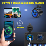 Nilight 5 Gang Rocker Switch Panel Pre-Wired Aluminum with PD Type C and USB Cigarette Lighter Socket Voltmeter 12V 24V ON Off Toggle Switches for Car Trucks Boats RVs, view 5
