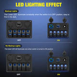 Nilight 5 Gang Rocker Switch Panel Pre-Wired Aluminum with PD Type C and USB Cigarette Lighter Socket Voltmeter 12V 24V ON Off Toggle Switches for Car Trucks Boats RVs, view 6