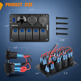 Nilight 5 Gang Rocker Switch Panel Waterproof Pre-Wired Aluminum Power Control Marine Panels with PD Type C and USB Cigarette Lighter Socket Voltmeter 12V 24V ON Off Switches for Car Trucks Boats RVs, view 2